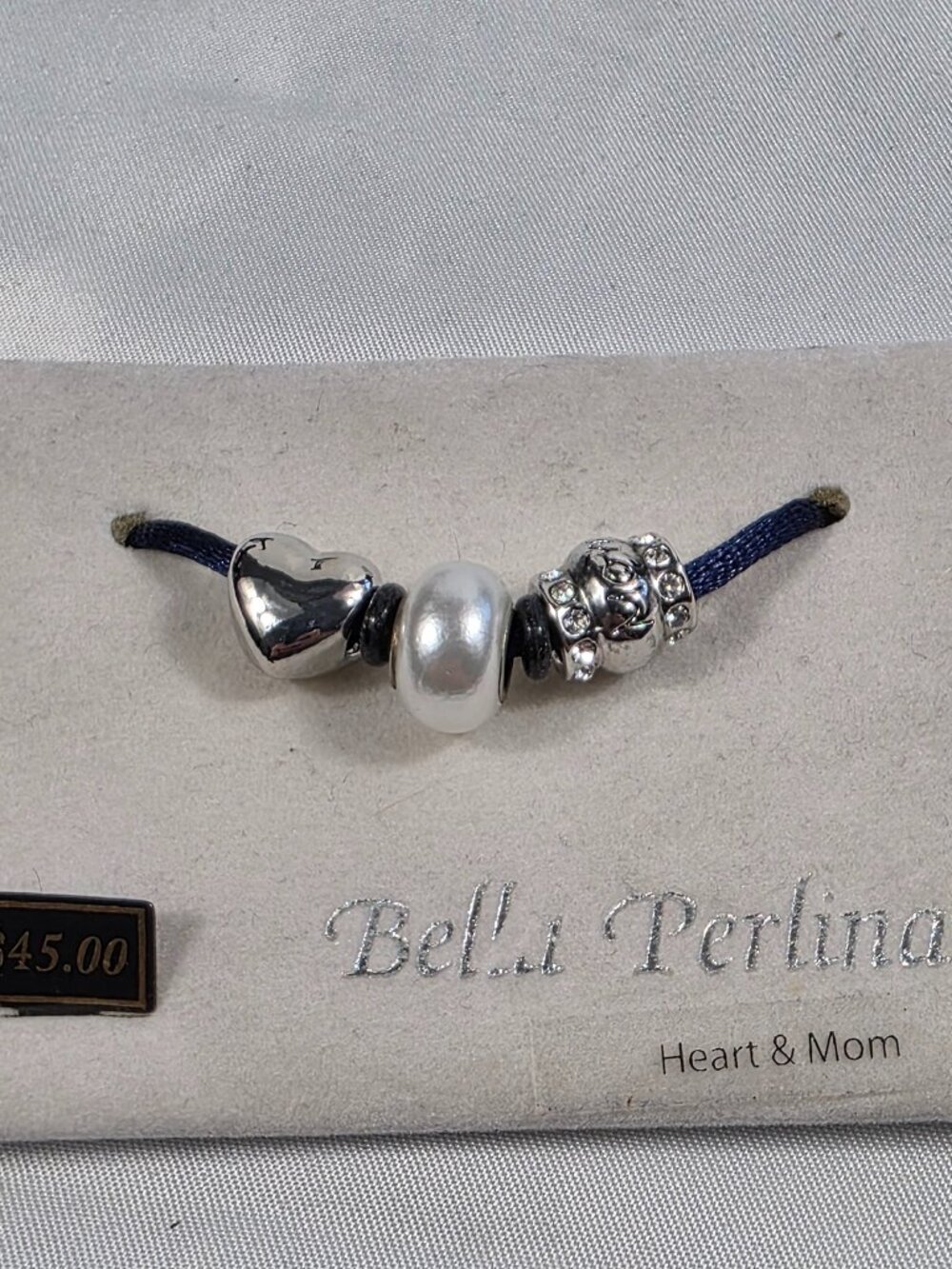 Bella Perlina Charms Heart & Mom Collection Silver Heart & Mom Bead & Faux Pearl